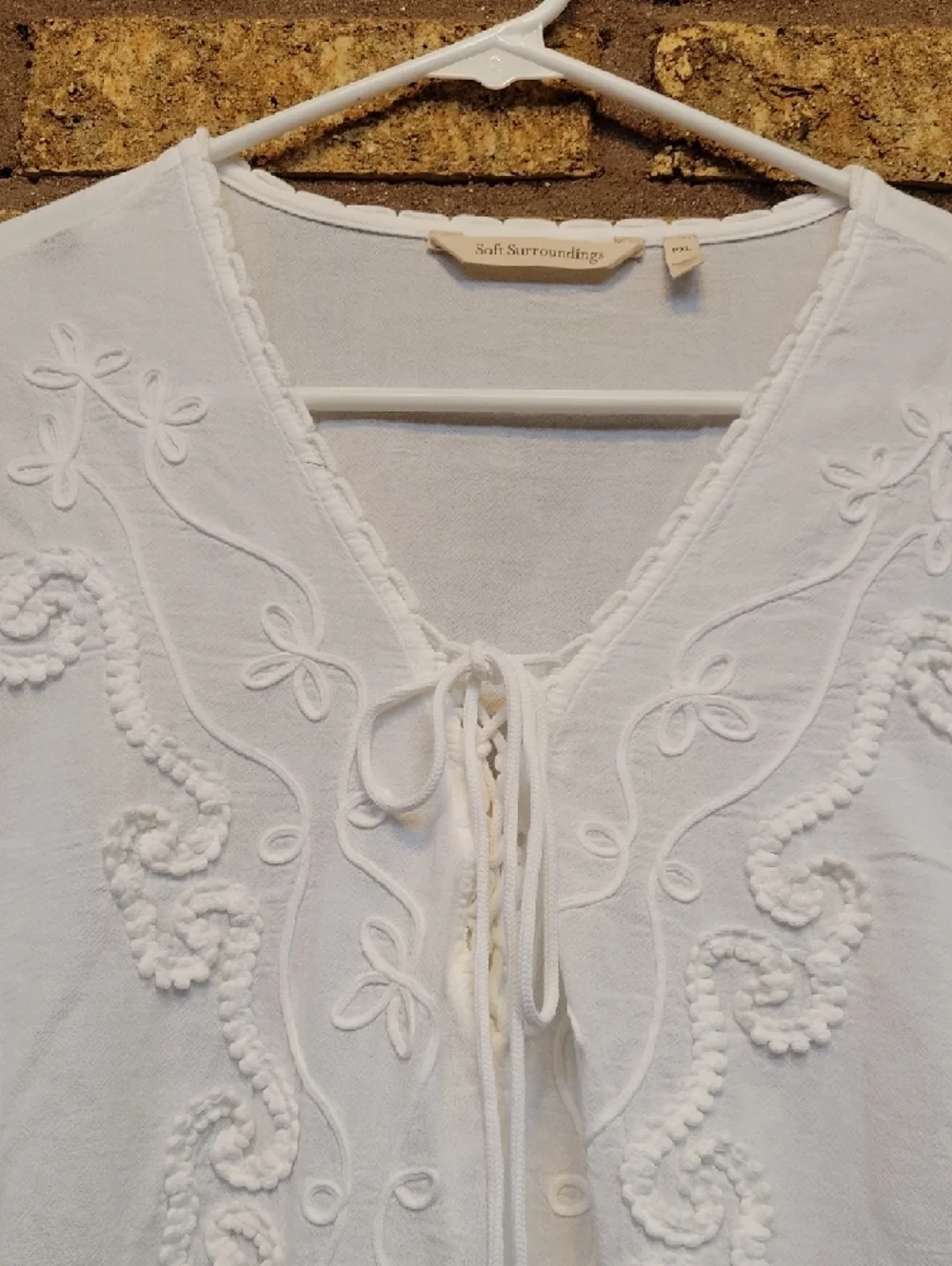 Soft Surroundings White Embroidered V-Neck Cotton Tunic Size Petite XL